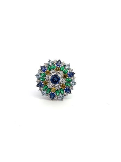 Blue and Yellow Sapphire & Cubic Zirconia Ring cum Pendant